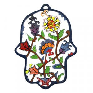 Hand Painted Colorful Laser Cut Wall Hamsa, Flowers - Yair Emanuel