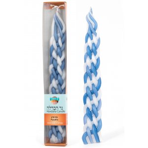 Blue and White Handcrafted Beeswax Braided Havdalah Candle