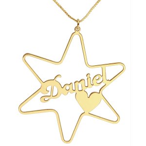 Gold Plated Star Cursive English Name Necklace with Heart
