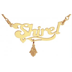 Hamsa Pendant Gold Filled English Name Necklace