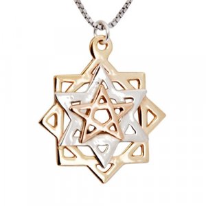 Tikun Hava Kabbalah Pendant Necklace, Three Stars in Gold and Silver - Ha'Ari