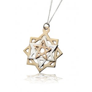 Tikun Hava Kabbalah Pendant Necklace, Three Stars in Gold and Silver - Ha'Ari