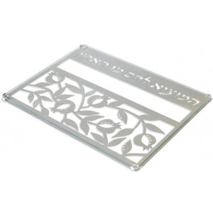 Stainless Steel and Tempered Glass Challah Board - Pomegranates by Dorit Judaica