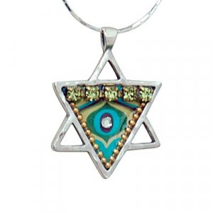 Handmade Sterling Silver Beaded Star of David Pendant Necklace - Iris Design