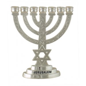 Decorative Small Seven Branch Menorah with Breastplate & Star of David, Silver - 4