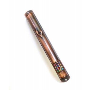 Red Pewter Choshen Mezuzah Case