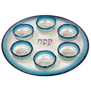 Fused Glass Blue Pesach Seder plate - Itai Mager