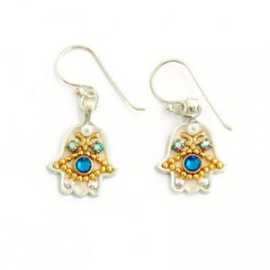 Hamsa Blue Stone Earrings by Ester Shahaf