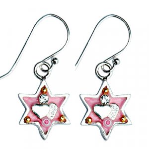 Pink Heart Star of David Earrings - Ester Shahaf