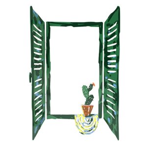 Free Standing Open Window Sculpture - Cactus in Plant Pot by David Gerstein