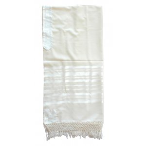 Wool Sephardi Tallit with Net Fringe and Sephardi Tzitzit Strings by Talitnia