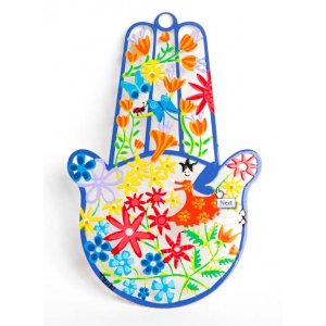 Blue Frame Hamsa with Colorful Spring Flowers by Tzuki
