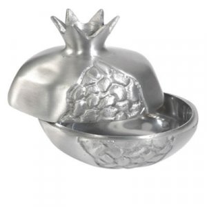 Aluminum Pomegranate Shaped Honey Dish, Silver - Yair Emanuel