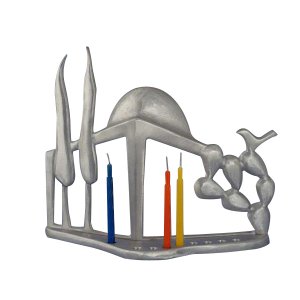 Aluminum Hanukkah Menorah, Landmarks in Israel - Shraga Landesman