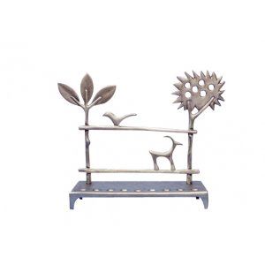 Aluminum Hanukkah Menorah - Trees and Deer by Shraga Landesman