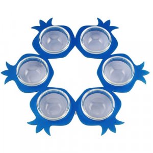 Aluminum and Glass Seder Plate Round Blue Pomegranate Shapes by Shraga Landesman