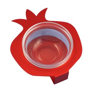 Raised Pomegranate Charoset Dish Red - Aluminum and Glass by Shraga Landesman