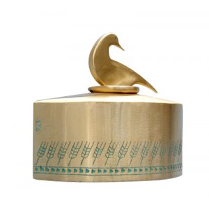 Brass Patina Charity Box Wheat Design Gold Duck - by Shraga Landesman