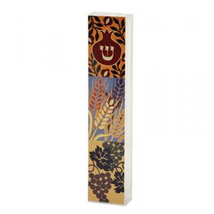 Lucite Mezuzah Case Colorful Aluminum Print - Seven Species by Dorit Judaica