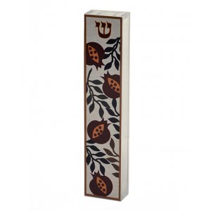 Lucite Mezuzah Case Colorful Aluminum Print, Open Pomegranates - Dorit Judaica