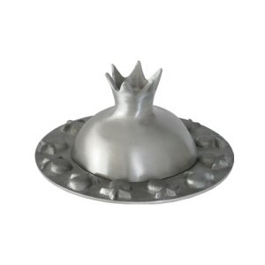 Silver Gray Anodized Aluminum Honey Dish with Pomegranate Cover - Yair Emanuel