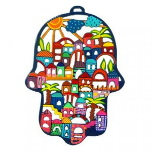 Large Laser Cut Hand-Painted Wall Hamsa Colorful, Jerusalem - Yair Emanuel