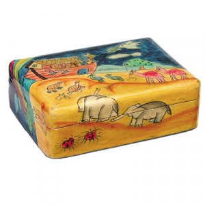 Hand Painted Wood Jewelry Box, Colorful Noah's Ark - Yair Emanuel