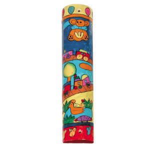 Large Hand Painted Wood Mezuzah Case, Childrens Design - Yair Emanuel