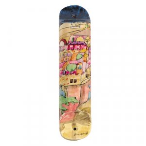 Large Hand Painted Wood Mezuzah Case, Jerusalem in Pink - Yair Emanuel