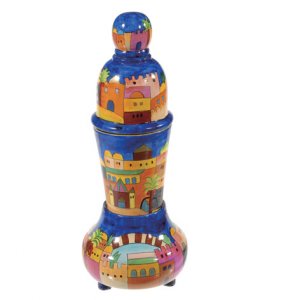 Hand Painted Compact Shabbat Candlesticks and Havdalah Set, Jerusalem - Yair Emanuel