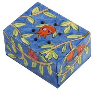 Hand Painted Wood Spice Box with Cloves, Pomegranates - Yair Emanuel