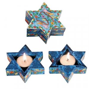 Star of David Travelling Candlesticks  Flowers & Birds by Yair Emanuel