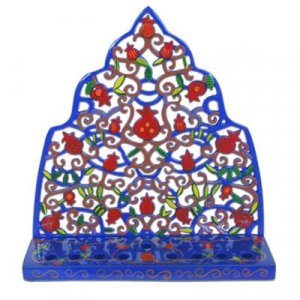 Laser Cut Hand-Painted Hanukkah Menorah, Pomegranates - Yair Emanuel