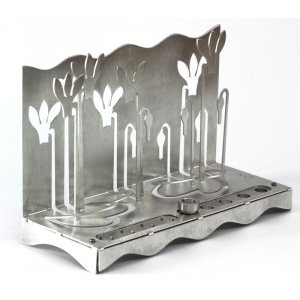 Silver Gray Aluminum Hanukkah Menorah Cyclamens - by Shraga Landesman