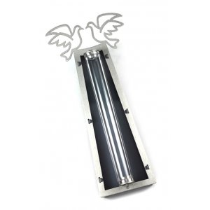 Peace Doves Mezuzah Case Silver and Black - Aluminum Lucite by Shraga Landesman