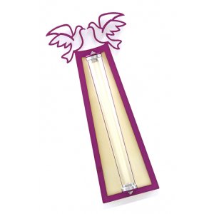 Peace Doves Mezuzah Case Purple and Shaded - Aluminum, Lucite by Shraga Landesman