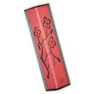 Angular Shiny Pink Aluminum Mezuzah Case - Almond Tree by Shraga Landesman