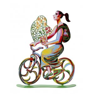 Rider with Flowers Free Standing Double Sided Bicycle Sculpture - David Gerstein