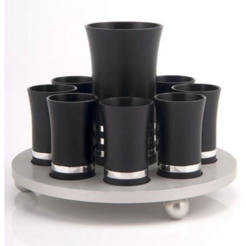 9 Cup Kiddush Cup Set by Agayof- Black and Silver