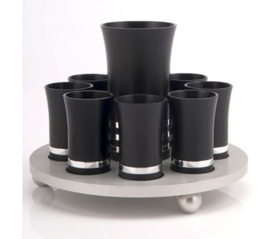 9 Cup Kiddush Cup Set by Agayof- Black and Silver