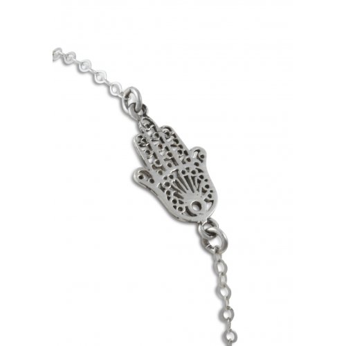 925 Sterling Silver Bracelet with Hamsa Hand Ornament - AJDesign