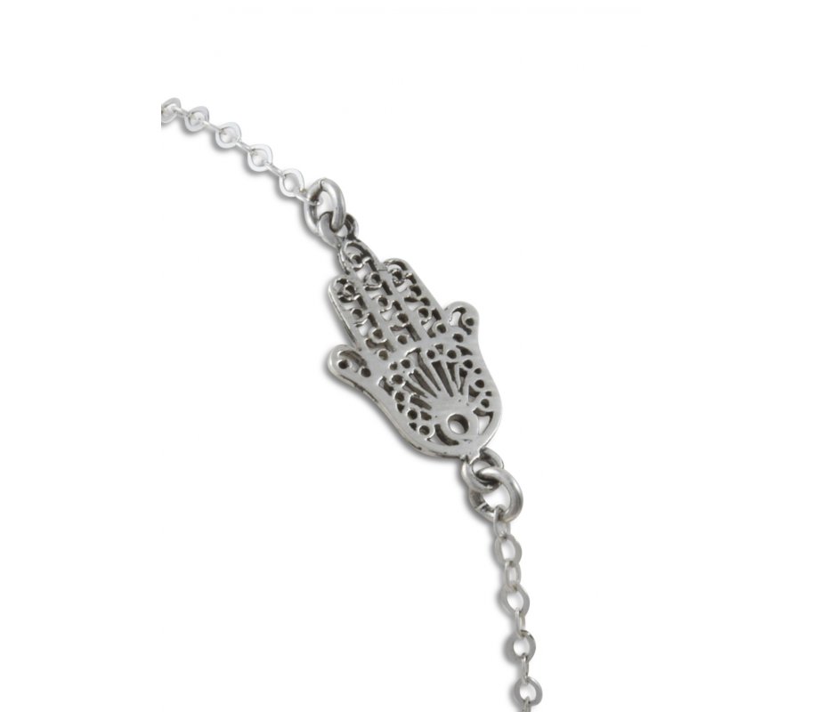 925 Sterling Silver Bracelet with Hamsa Hand Ornament - AJDesign