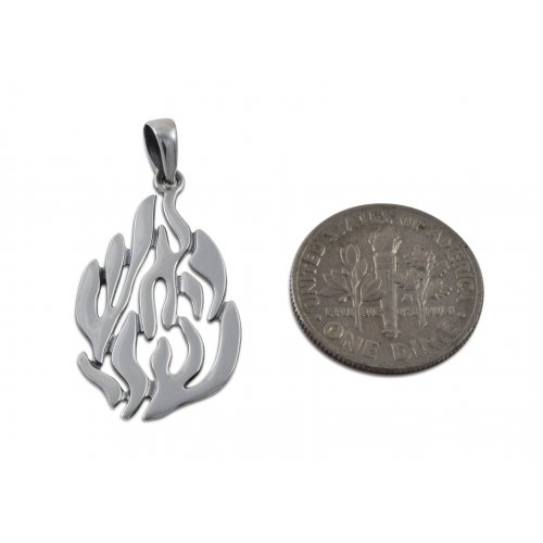 925 Sterling Silver Pendant - Breslev Flame Image, My Fire Ha'esh Sheli