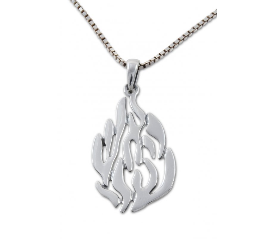 925 Sterling Silver Pendant - Breslev Flame Image, My Fire Ha'esh Sheli