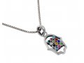 925 Sterling Silver Pendant Necklace - Colorful Choshen Breastplate in Hamsa Image