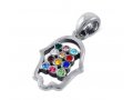 925 Sterling Silver Pendant Necklace - Colorful Choshen Breastplate in Hamsa Image