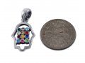 925 Sterling Silver Pendant Necklace - Colorful Choshen Breastplate in Hamsa Image
