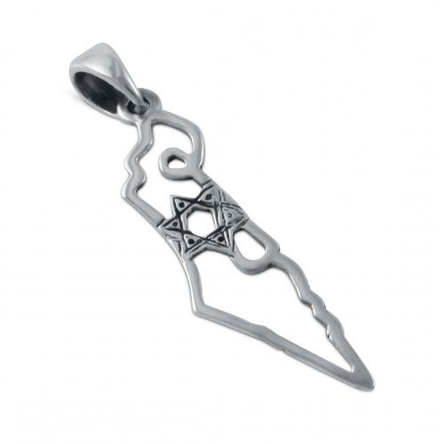 925 Sterling Silver Pendant Necklace - Star of David with Outline of Israel