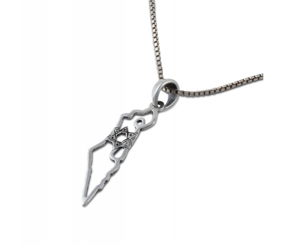 925 Sterling Silver Pendant Necklace - Star of David with Outline of Israel