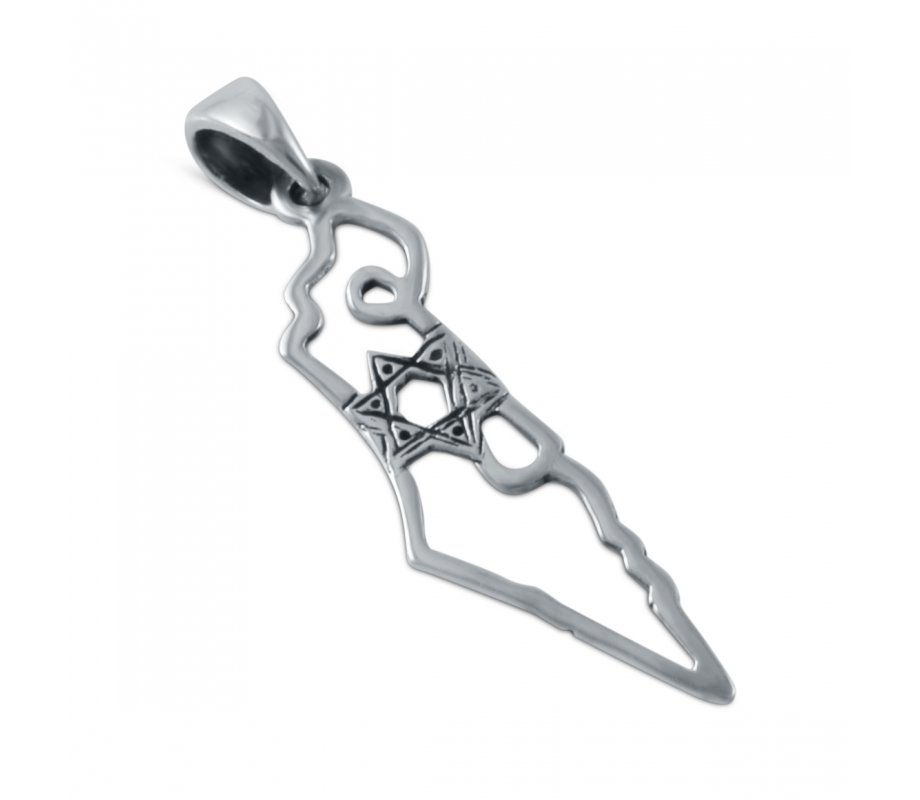 925 Sterling Silver Pendant Necklace - Star of David with Outline of Israel